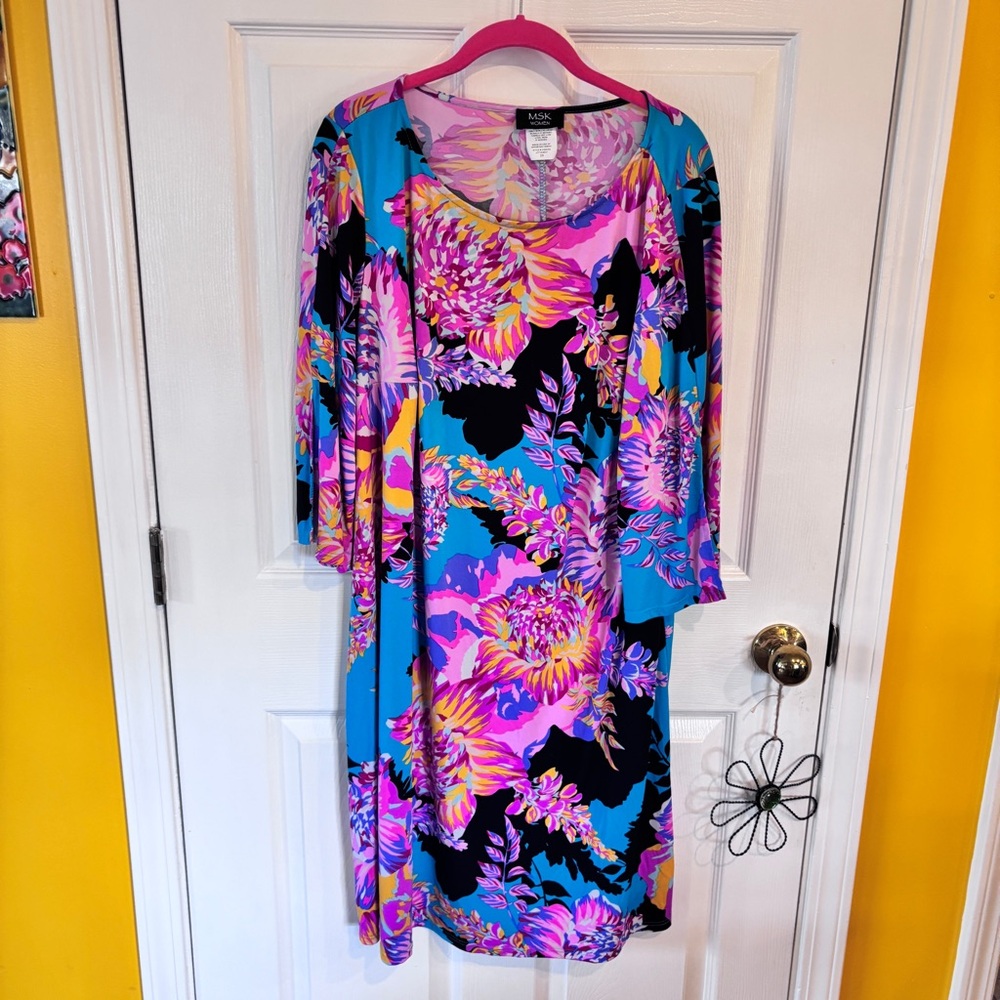 MSK Floral Midi Dress in Pink, Blue & Black